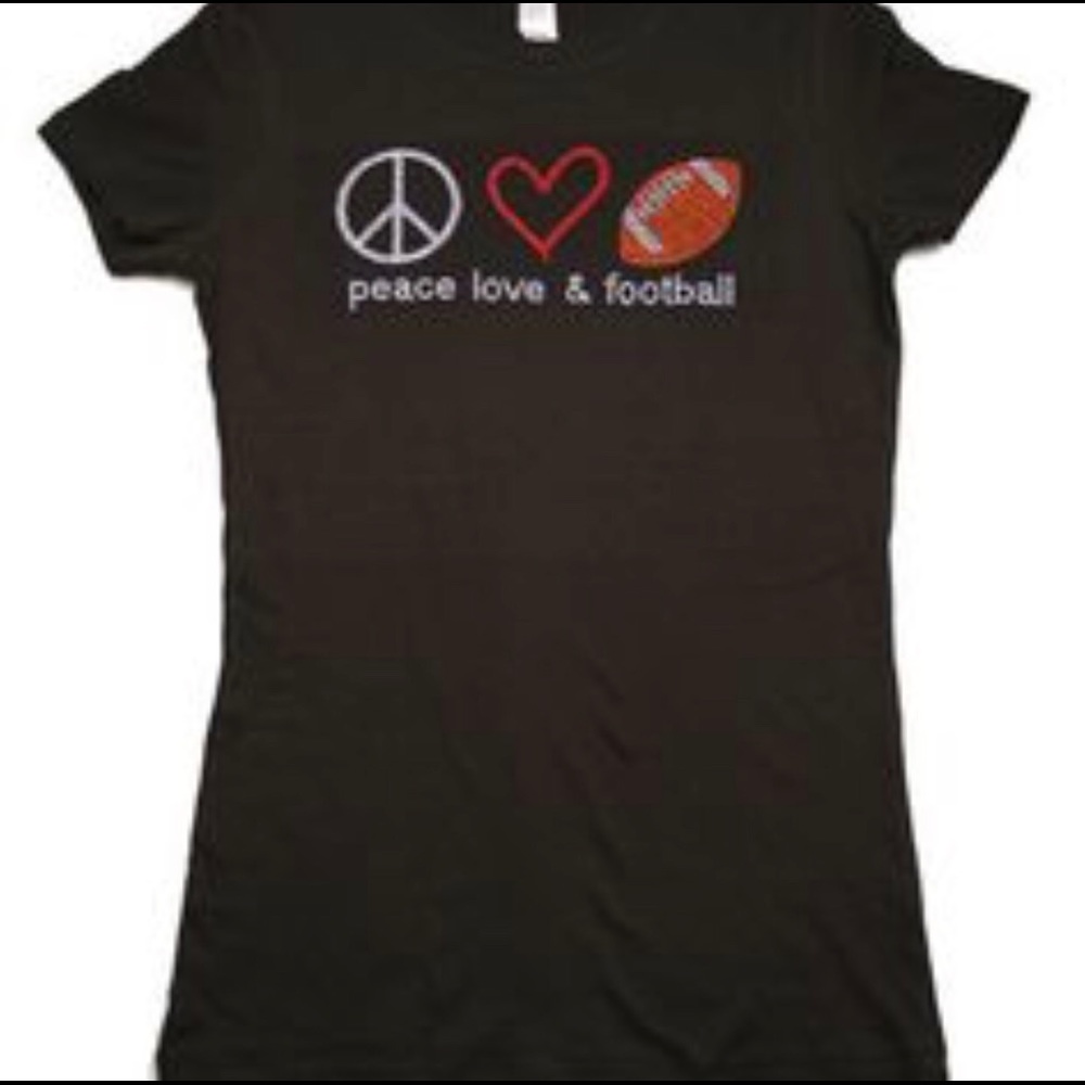 COPY - COPY - Peace, Love & Football Crystal Bling T-shirt
New Never Worn 
Juni…